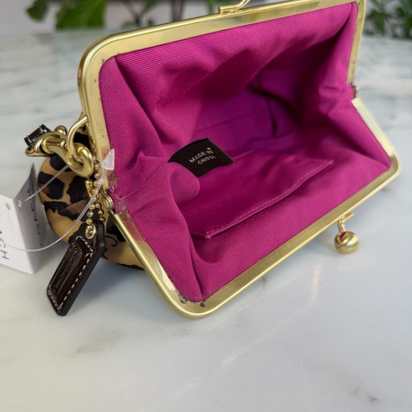 NWT COACH Y2K Vintage Leopard Print Satin Framed Kisslock Wristlet Clutch F41960